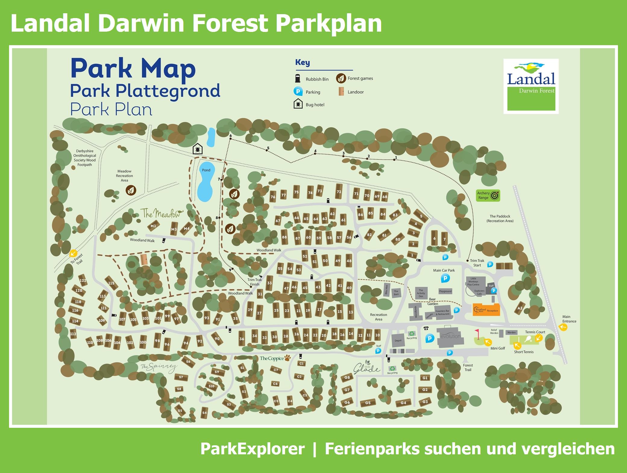 // Darwin Forest Karte mit allen Ferienhäusern und Einrichtungen